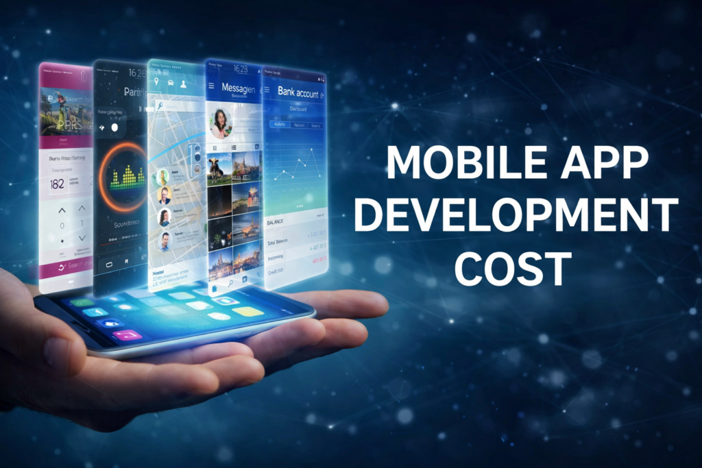 How Much Does an App Cost in India? – mobile app development concept with smartphone and app interfaces